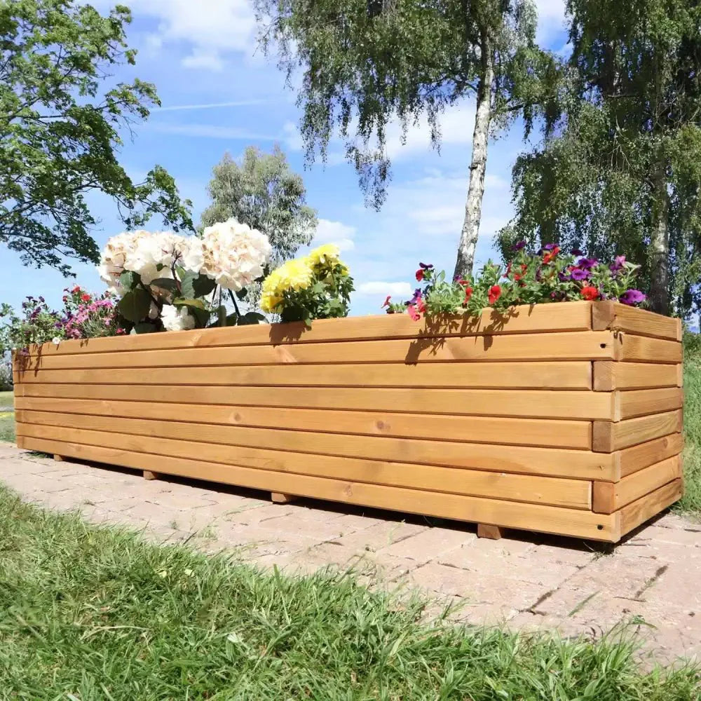 Pine Raised Wooden Trough Planter with Feet