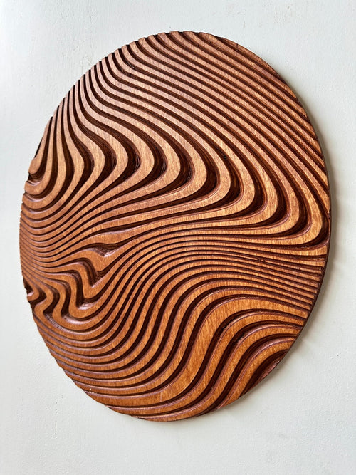 Carved Geometric Circle Wood Wall Art CNC Detail Front View