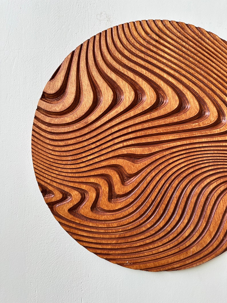 Carved Geometric Circle CNC Wood Art Side View