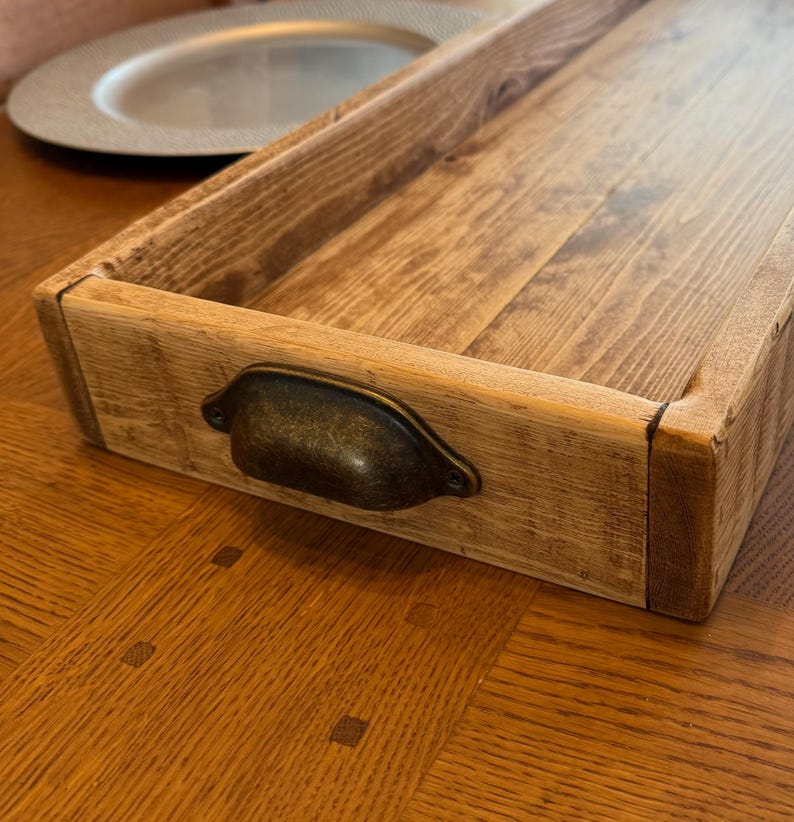 Reclaimed Wood Centrepiece Tray Brass Cup Handles