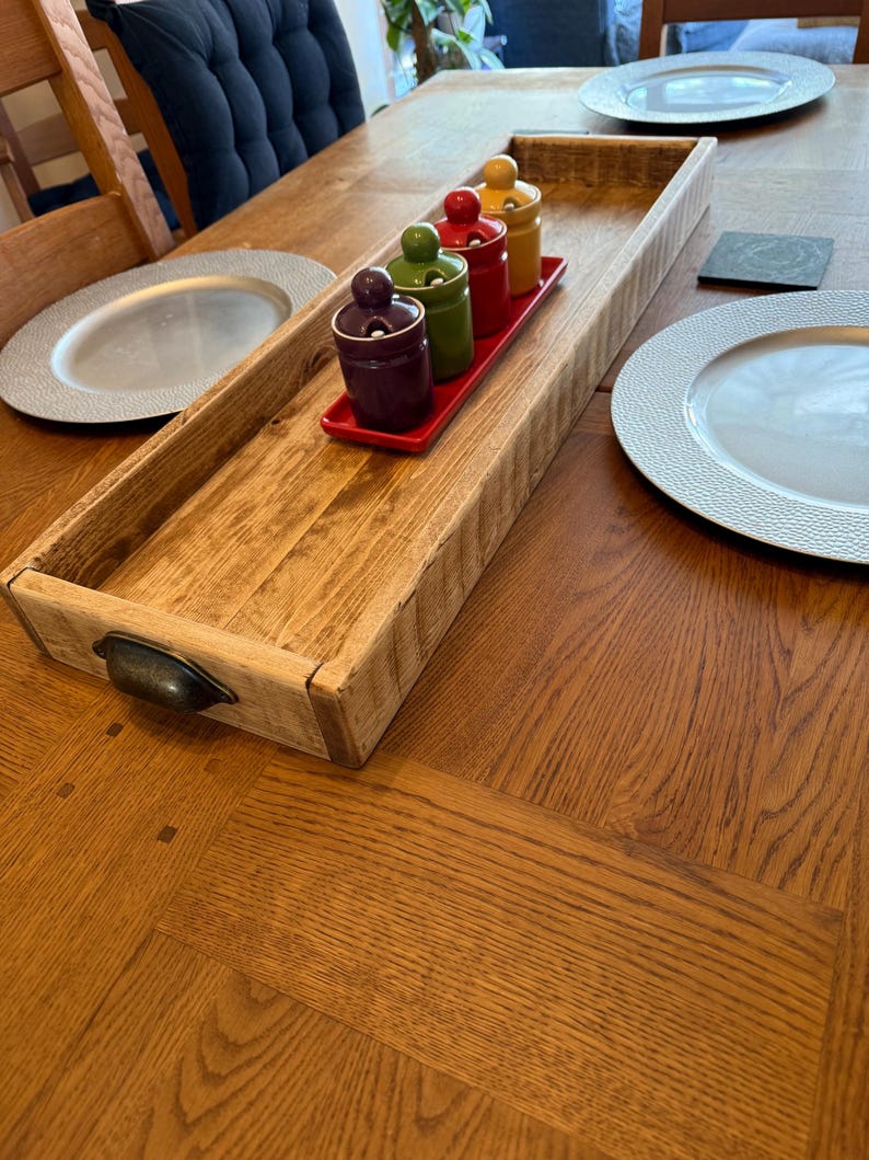 Reclaimed Wood Tray Antique Brass Handle Detail
