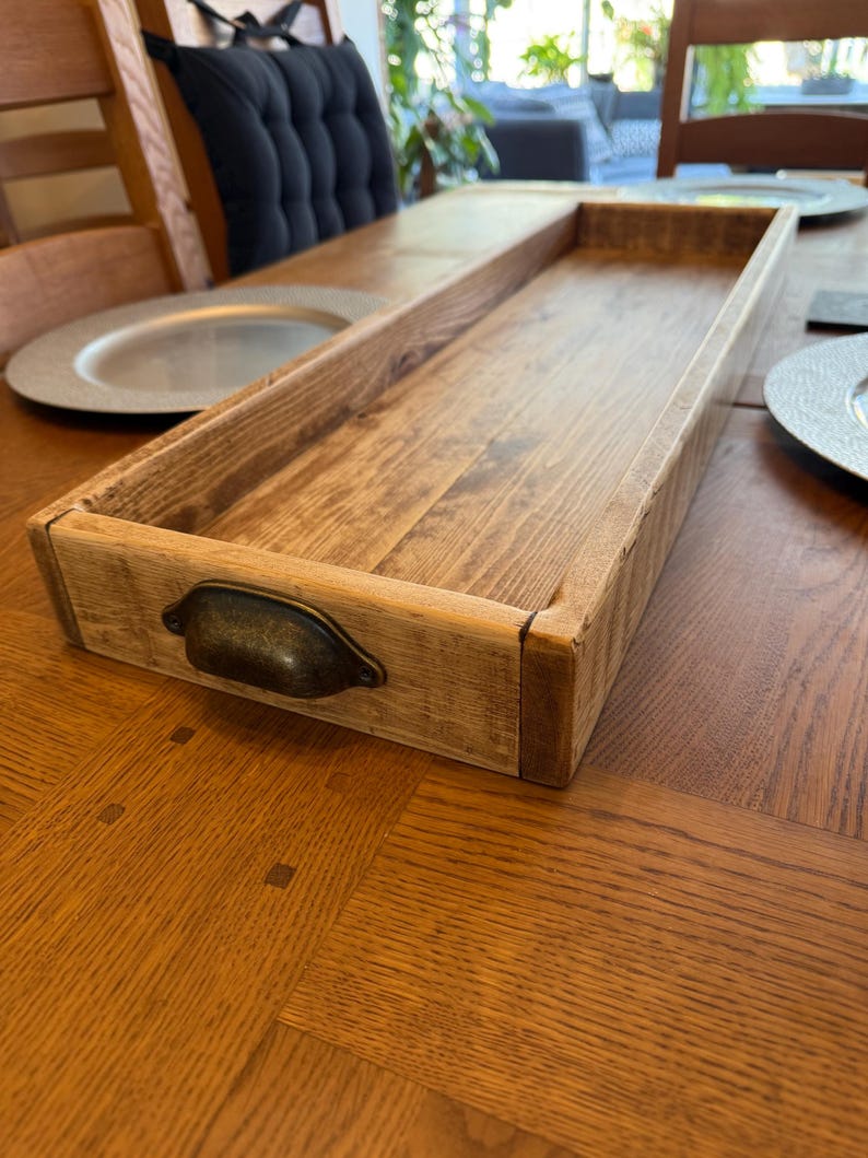 Handmade Reclaimed Wood Centrepiece Tray Iron Handles Top View