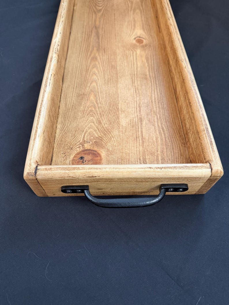 Reclaimed Wood Tray Iron Handles 75cm Oak Wax Finish