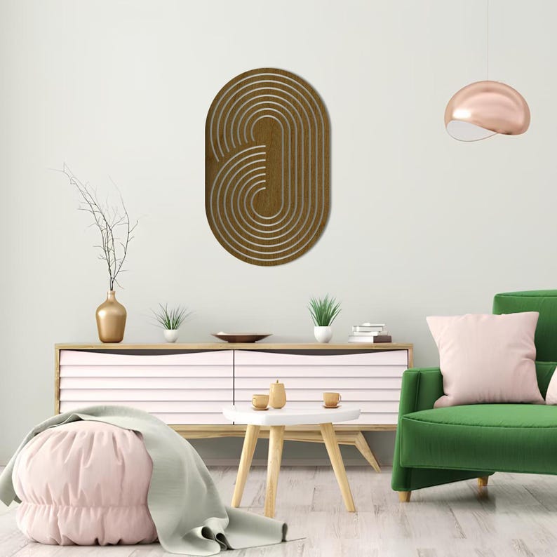 Boho Geometric Oval Wall Art Large 70x45cm