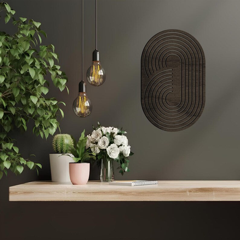 Boho Wood Wall Art Geometric Pattern Detail