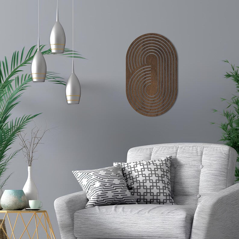 Boho Ellipse Wall Hanging Birch Plywood 45x29cm