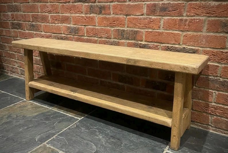 Reclaimed Wood Bench Lower Storage Shelf Detail