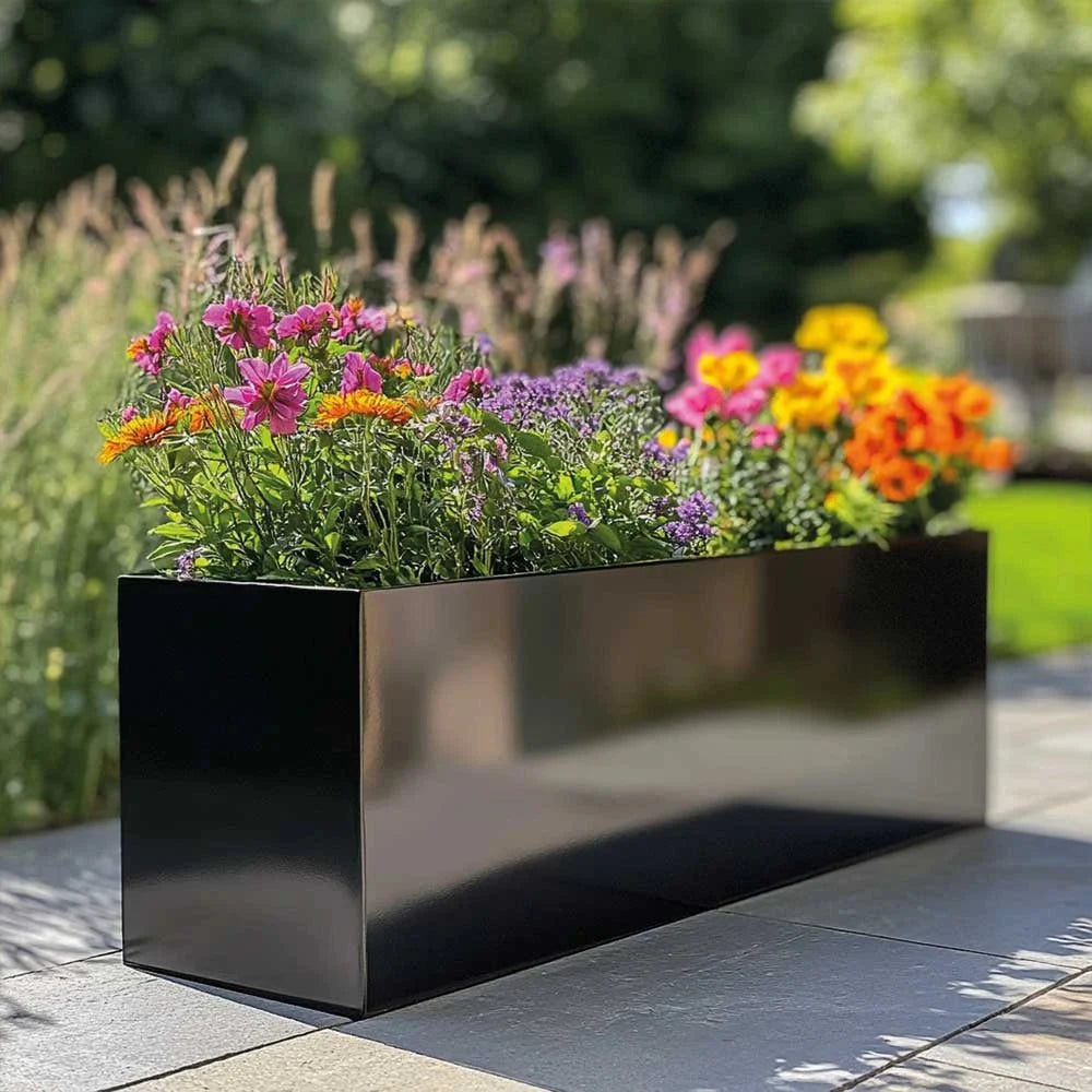 100cm Zinc Galvanised Polished Black Trough Planter
