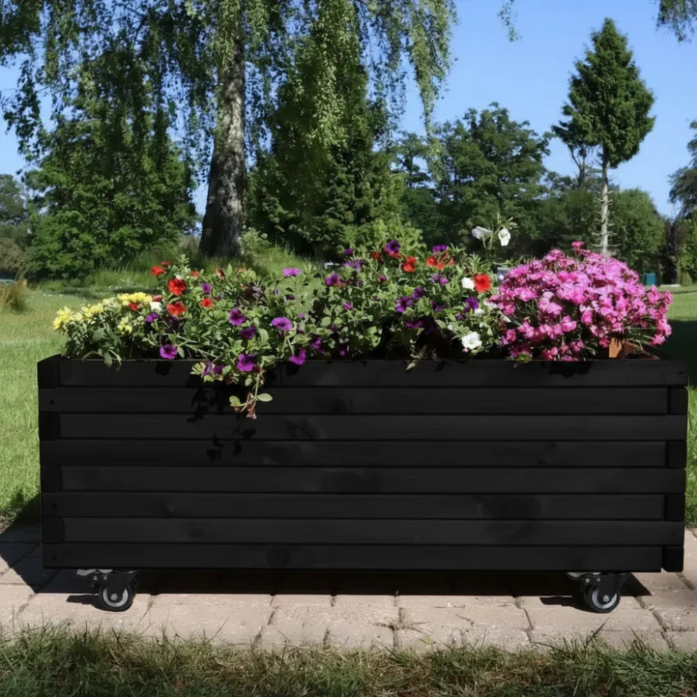 Pine Raised Wooden Trough Planter with Feet