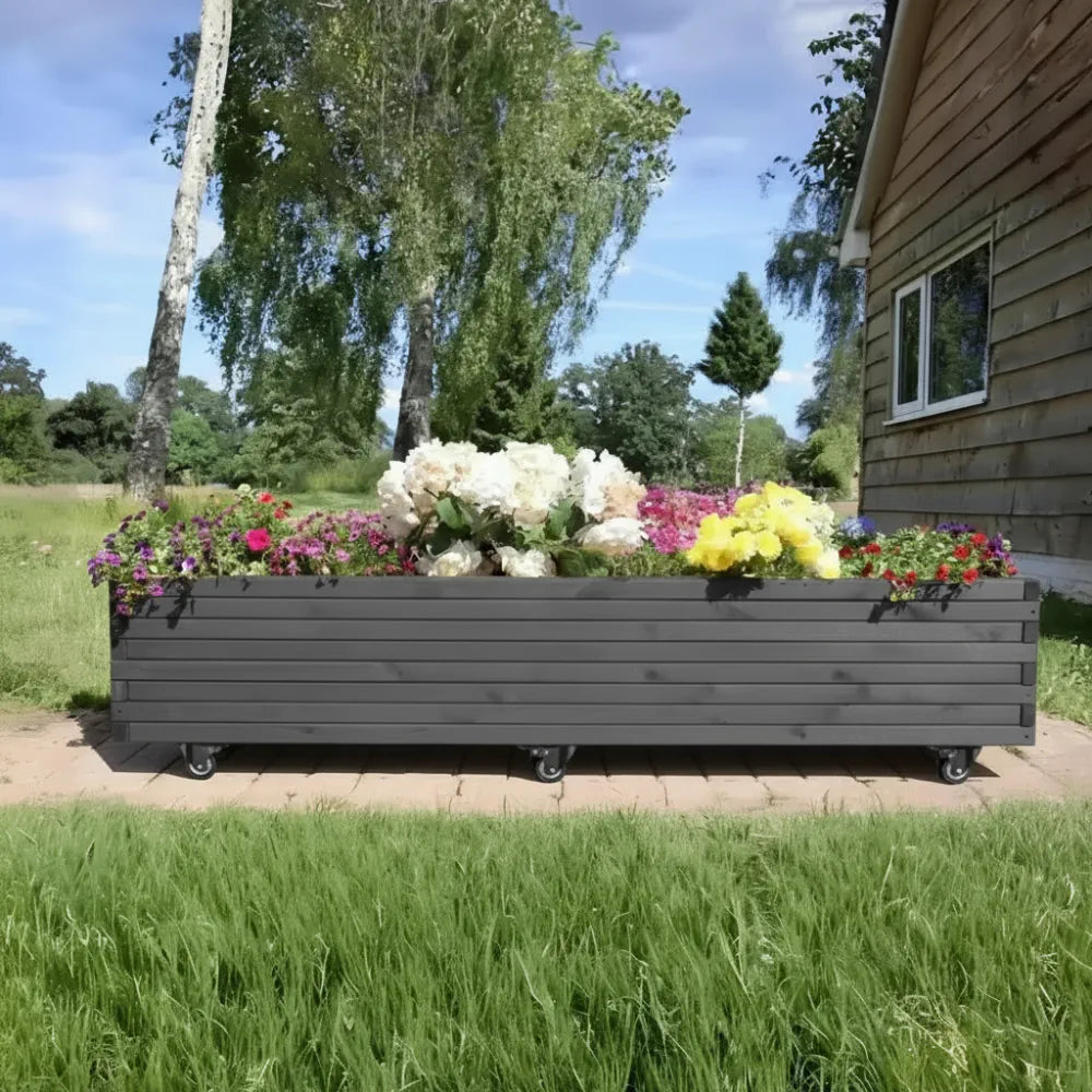 Pine Raised Wooden Trough Planter with Feet