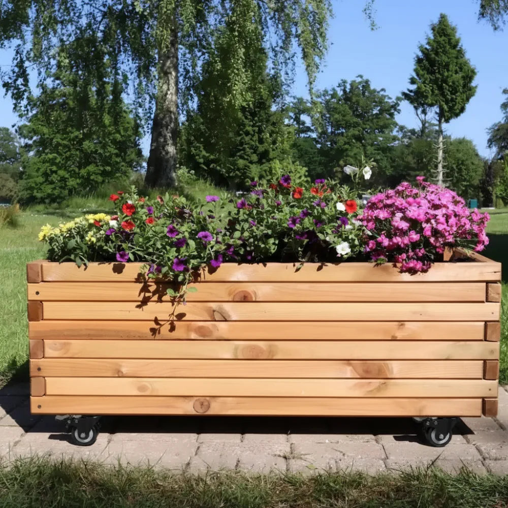Pine Raised Wooden Trough Planter with Feet