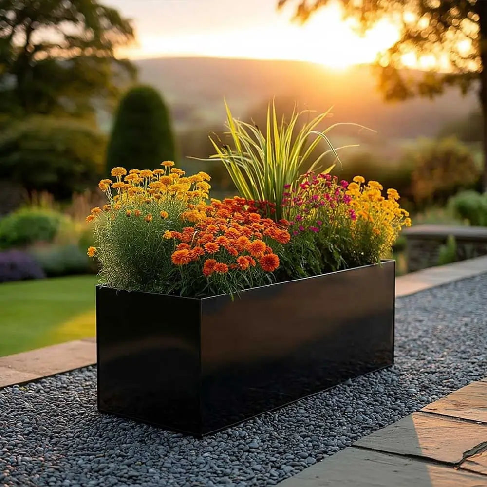 100cm Zinc Galvanised Polished Black Trough Planter