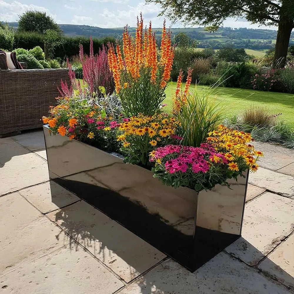 100cm Zinc Galvanised Polished Black Trough Planter