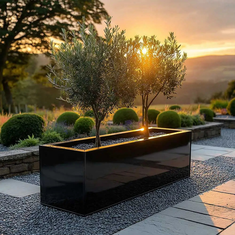 100cm Zinc Galvanised Polished Black Trough Planter