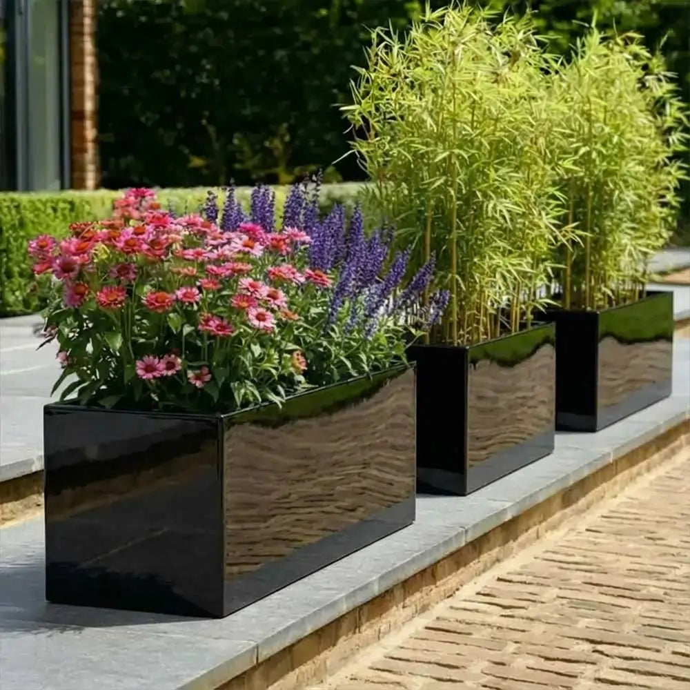 100cm Zinc Galvanised Polished Black Trough Planter